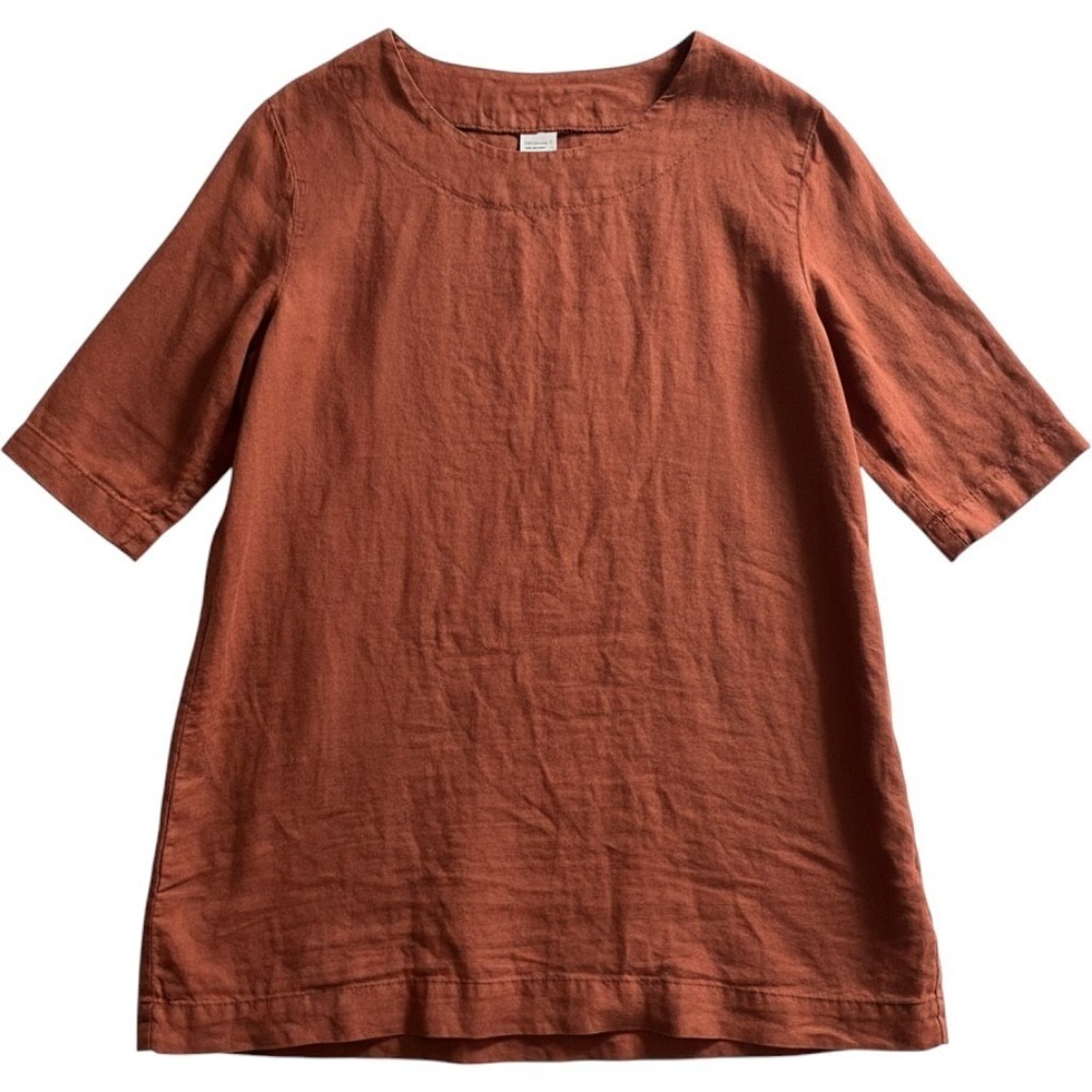 Len Ok Linen Top Rust Brown Tunic Size S Earthy Capsule Minimalist Lagenlook